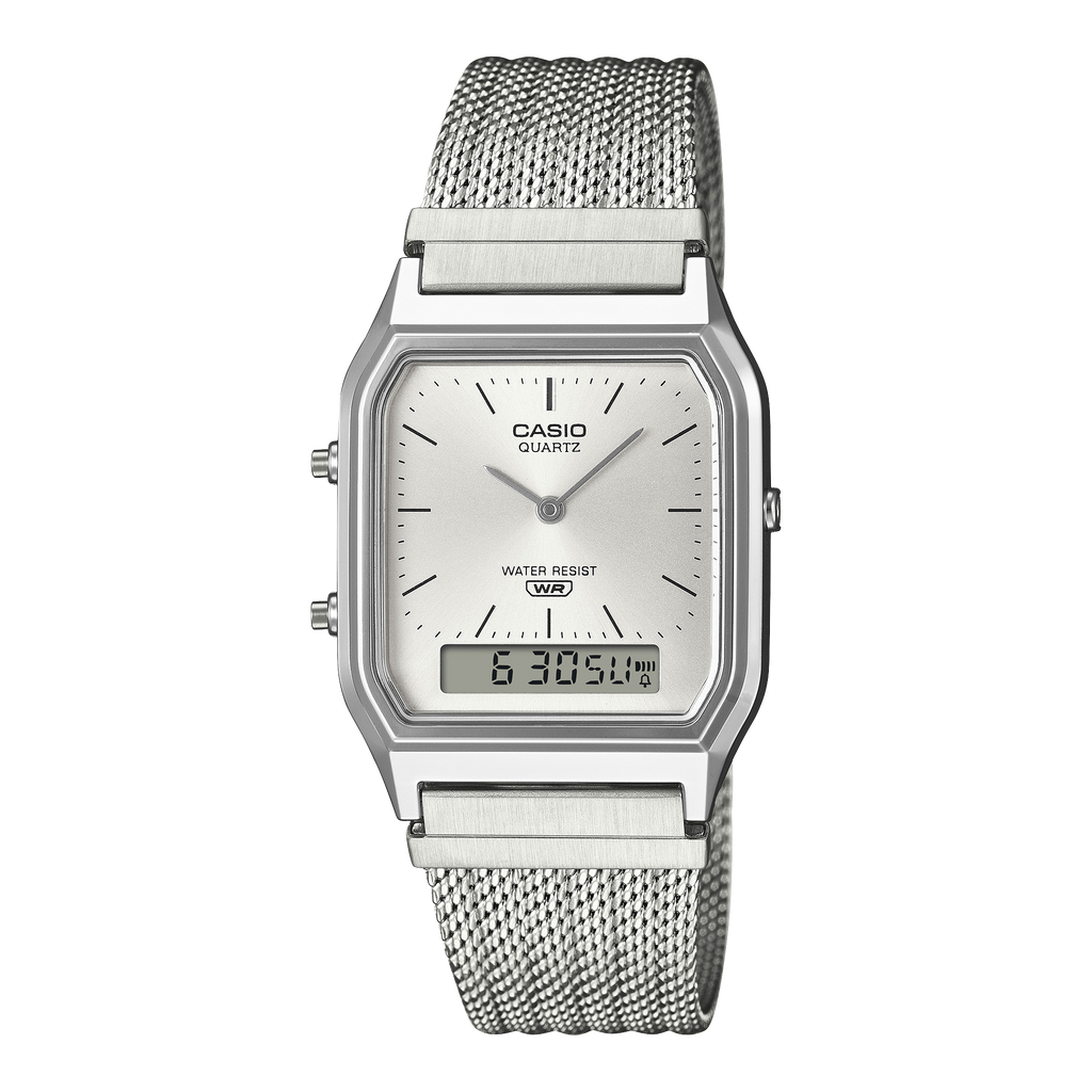 Casio Vintage AQ-230EM-7A silver analog-digital watch