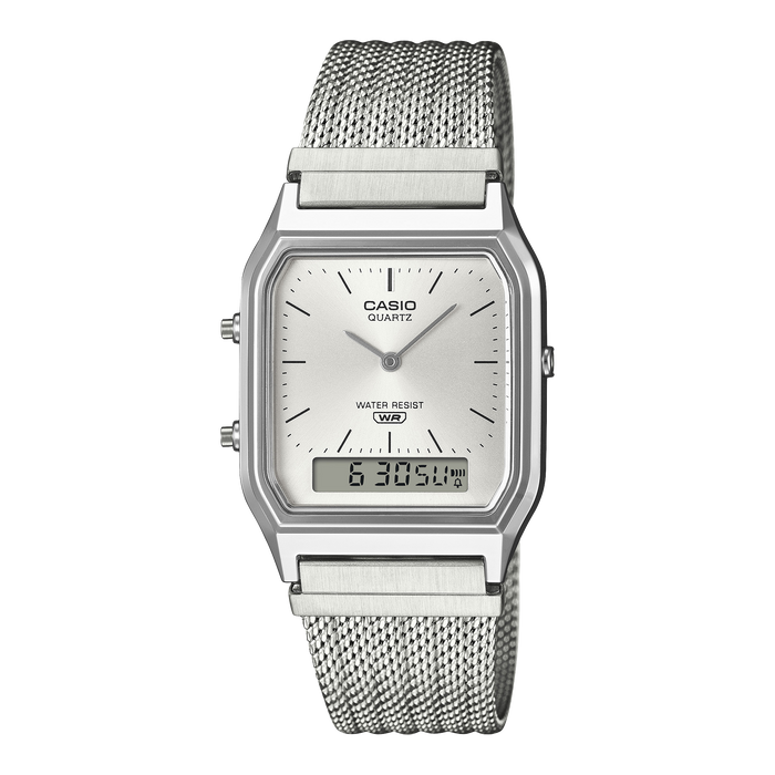 Casio Vintage AQ-230EM-7A Silver Analog-Digital Watch