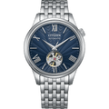 Citizen Mechanical Open Heart NH9130-84L blue dial front