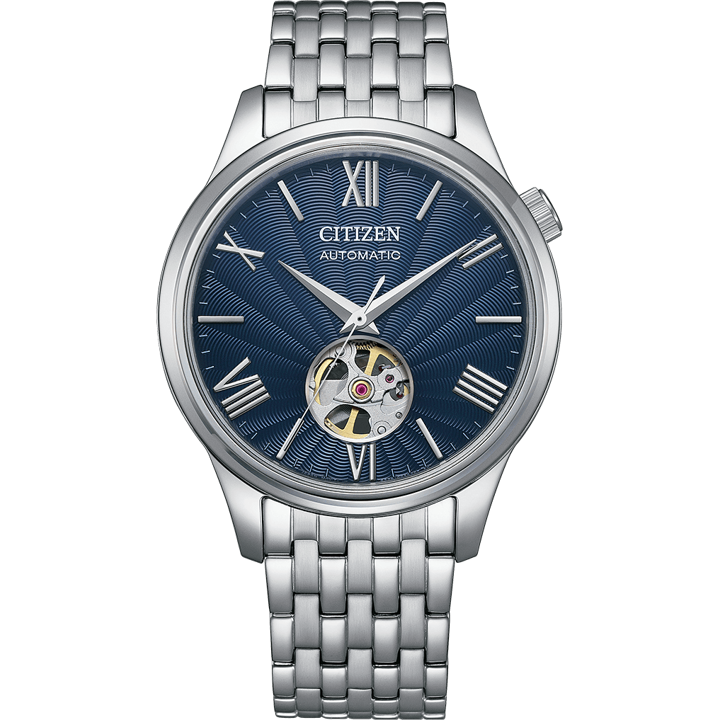 Citizen Mechanical Open Heart NH9130-84L blue dial front